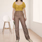 High Waist Woven Pants Straight Cut with Button and Side Pockets trouser