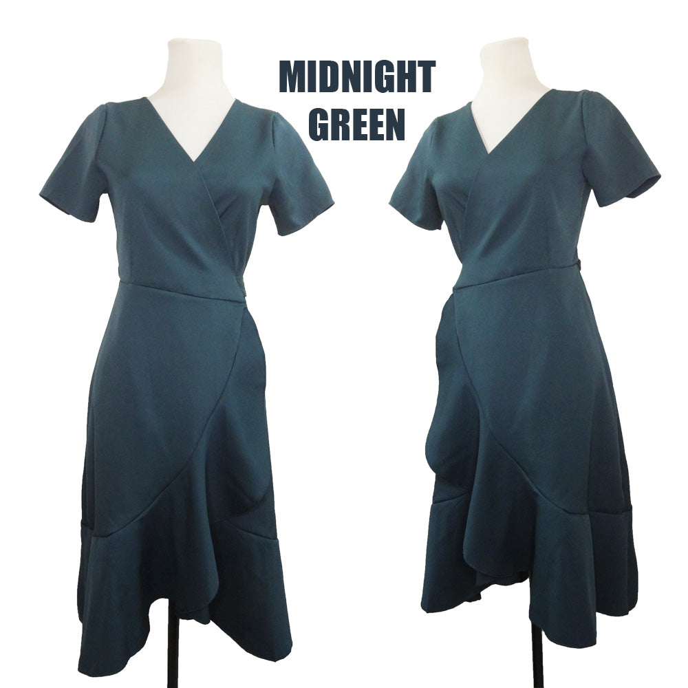 Wrap Dress with Ruffled Hem -  Elegant, Office or Casual Wear
